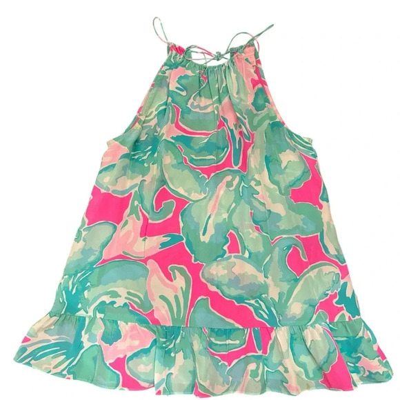 Lilly Pulitzer Millie Silk Halter Top Ruffle Hem Top - Picture 2 of 7